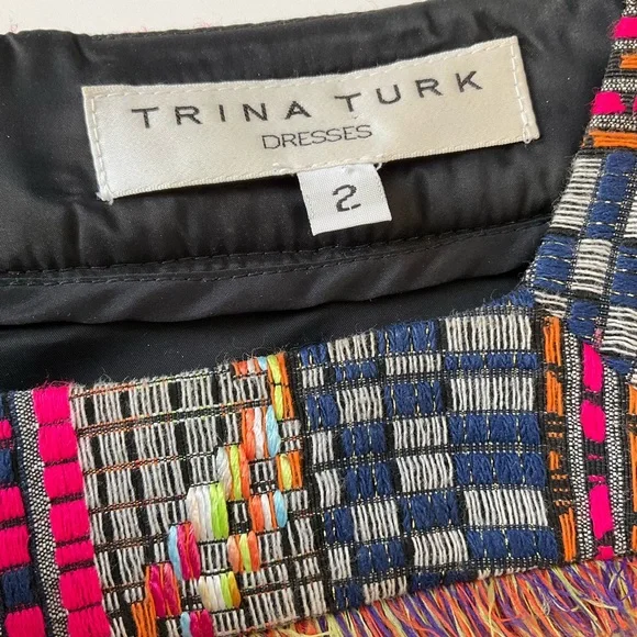 Trina Turk Layke Multi-Color Fringe Designer Dress Square Neck 3/4 Sleeves 2 - Picture 11 of 15